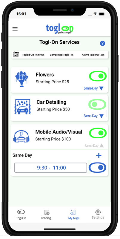 Photo of Togl-On Pro app on mobile phone